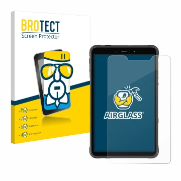 Face avant d’un emballage produit avec le logo de la marque BROTECT. À côté, l’appareil Ulefone Armor Pad 8 est représenté ave