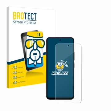 Face avant d’un emballage produit avec le logo de la marque BROTECT. À côté, l’appareil Xiaomi Redmi 12 est représenté avec la