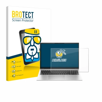 Face avant d’un emballage produit avec le logo de la marque BROTECT. À côté, l’appareil HP EliteBook 860 G10 est représenté av