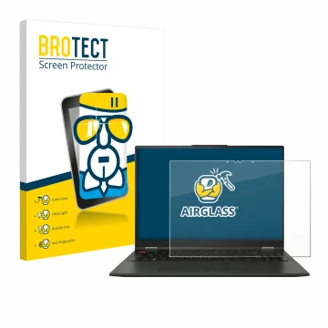 Face avant d’un emballage produit avec le logo de la marque BROTECT. À côté, l’appareil ASUS Vivobook S 16 Flip OLED TP3604 es