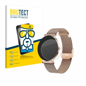 Face avant d’un emballage produit avec le logo de la marque BROTECT. À côté, l’appareil Xcoast X-Watch Siona 2 est représenté 