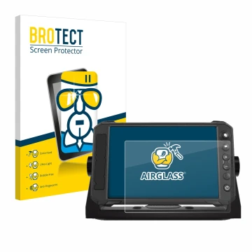 Face avant d’un emballage produit avec le logo de la marque BROTECT. À côté, l’appareil Lowrance Elite FS 7 est représenté ave
