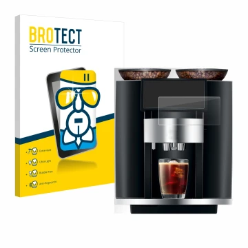 Face avant d’un emballage produit avec le logo de la marque BROTECT. À côté, l’appareil Jura Giga 10 est représenté avec la pr