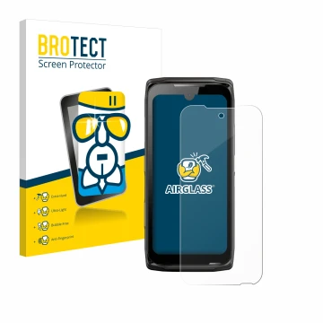Face avant d’un emballage produit avec le logo de la marque BROTECT. À côté, l’appareil Crosscall Core-Z5 est représenté avec 