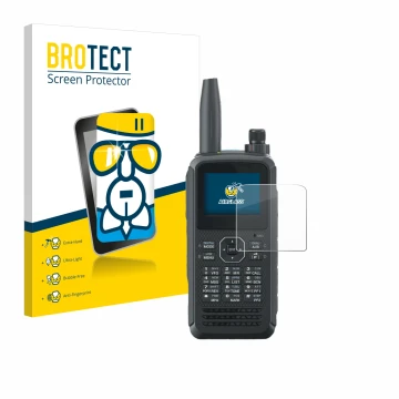 Face avant d’un emballage produit avec le logo de la marque BROTECT. À côté, l’appareil Kenwood TH-D75E D-Star est représenté 