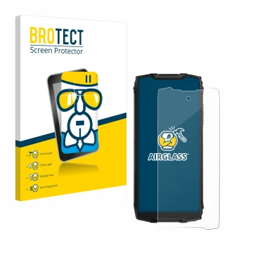 Face avant d’un emballage produit avec le logo de la marque BROTECT. À côté, l’appareil Blackview BV9300 est représenté avec l