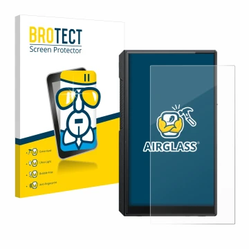 Face avant d’un emballage produit avec le logo de la marque BROTECT. À côté, l’appareil FiiO M11s est représenté avec la prote