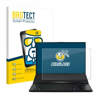 Face avant d’un emballage produit avec le logo de la marque BROTECT. À côté, l’appareil ASUS ROG Zephyrus Duo 16 2023 est repr