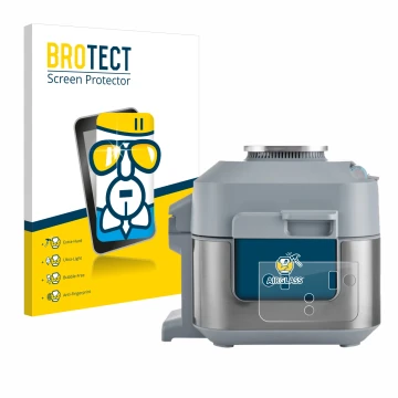 Face avant d’un emballage produit avec le logo de la marque BROTECT. À côté, l’appareil Ninja Speedi Rapid Cooking System est 