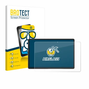 Face avant d’un emballage produit avec le logo de la marque BROTECT. À côté, l’appareil Samsung Galaxy Tab S9 Plus WiFi est re