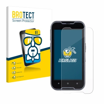 Face avant d’un emballage produit avec le logo de la marque BROTECT. À côté, l’appareil Datalogic Memor 11 est représenté avec