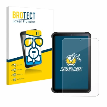 Face avant d’un emballage produit avec le logo de la marque BROTECT. À côté, l’appareil Oukitel RT3 est représenté avec la pro