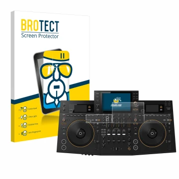 Face avant d’un emballage produit avec le logo de la marque BROTECT. À côté, l’appareil Pioneer OPUS-QUAD est représenté avec 