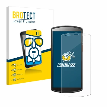 Face avant d’un emballage produit avec le logo de la marque BROTECT. À côté, l’appareil Urovo DT50 5,7
