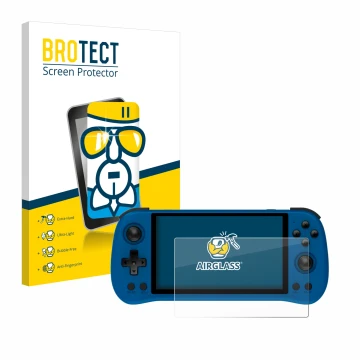 Face avant d’un emballage produit avec le logo de la marque BROTECT. À côté, l’appareil Powkiddy X55 est représenté avec la pr