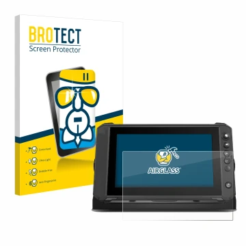 Face avant d’un emballage produit avec le logo de la marque BROTECT. À côté, l’appareil Lowrance Elite FS 9 est représenté ave