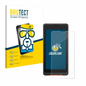 Face avant d’un emballage produit avec le logo de la marque BROTECT. À côté, l’appareil Sunmi P2 Lite SE est représenté avec l