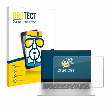 Face avant d’un emballage produit avec le logo de la marque BROTECT. À côté, l’appareil HP Envy 17-cw0000 est représenté avec 