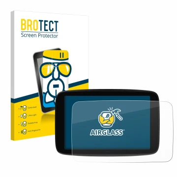 Face avant d’un emballage produit avec le logo de la marque BROTECT. À côté, l’appareil TomTom GO Superior 7