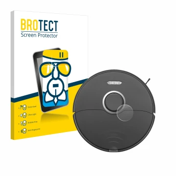 Face avant d’un emballage produit avec le logo de la marque BROTECT. À côté, l’appareil Roborock S8 Lidar Sensor (modèle blanc