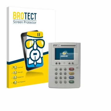 Face avant d’un emballage produit avec le logo de la marque BROTECT. À côté, l’appareil ingenico eHealth ORGA Neo 6141 est rep