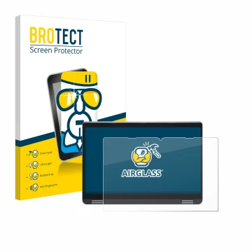 Face avant d’un emballage produit avec le logo de la marque BROTECT. À côté, l’appareil Dell Latitude 5340 2-in-1 est représen
