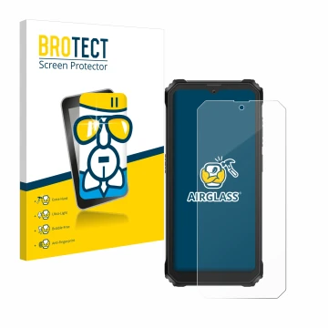 Face avant d’un emballage produit avec le logo de la marque BROTECT. À côté, l’appareil Blackview BV6200 est représenté avec l