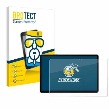 Face avant d’un emballage produit avec le logo de la marque BROTECT. À côté, l’appareil Samsung Galaxy Tab S9 FE+ est représen