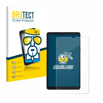 Face avant d’un emballage produit avec le logo de la marque BROTECT. À côté, l’appareil Blackview Tab 60 8.68