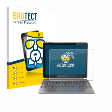 Face avant d’un emballage produit avec le logo de la marque BROTECT. À côté, l’appareil Alldocube iWork 20 Pro est représenté 