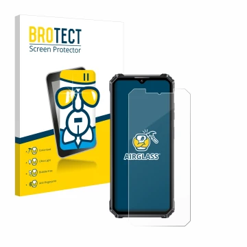 Face avant d’un emballage produit avec le logo de la marque BROTECT. À côté, l’appareil Oukitel WP28 est représenté avec la pr