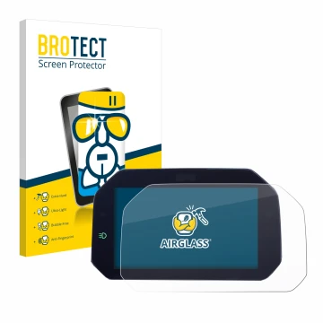 Face avant d’un emballage produit avec le logo de la marque BROTECT. À côté, l’appareil BMW R 1300 GS TFT 6.5