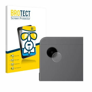 Face avant d’un emballage produit avec le logo de la marque BROTECT. À côté, l’appareil Samsung Galaxy Tab A9 WiFi (Caméra UNI