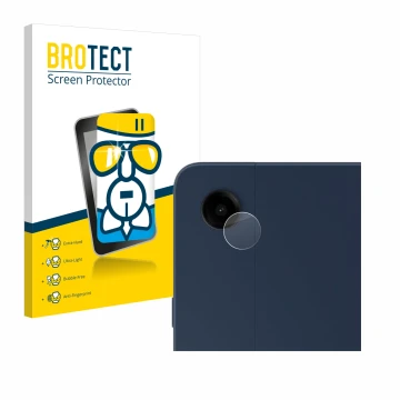 Face avant d’un emballage produit avec le logo de la marque BROTECT. À côté, l’appareil Samsung Galaxy Tab A9 Plus 5G (Caméra 