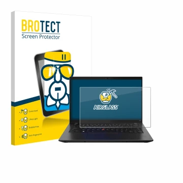 Face avant d’un emballage produit avec le logo de la marque BROTECT. À côté, l’appareil Lenovo ThinkPad L14 Gen 3 est représen