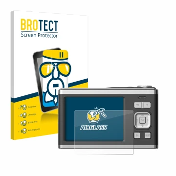 Face avant d’un emballage produit avec le logo de la marque BROTECT. À côté, l’appareil Rollei Compactline 10X est représenté 