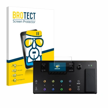 Face avant d’un emballage produit avec le logo de la marque BROTECT. À côté, l’appareil Line 6 Helix LT est représenté avec la