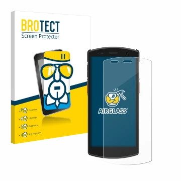 Face avant d’un emballage produit avec le logo de la marque BROTECT. À côté, l’appareil Urovo CT58 est représenté avec la prot