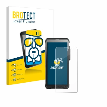 Face avant d’un emballage produit avec le logo de la marque BROTECT. À côté, l’appareil RugGear RG880 est représenté avec la p