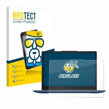Face avant d’un emballage produit avec le logo de la marque BROTECT. À côté, l’appareil Lenovo IdeaPad Flex 3 Chrome 12IAN8 es