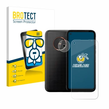 Face avant d’un emballage produit avec le logo de la marque BROTECT. À côté, l’appareil Gigaset GX6 Pro (Avant+Caméra) est rep