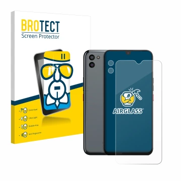 Face avant d’un emballage produit avec le logo de la marque BROTECT. À côté, l’appareil Gigaset GS5 PRO SE (Avant+Caméra) est 
