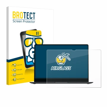 Face avant d’un emballage produit avec le logo de la marque BROTECT. À côté, l’appareil Samsung Galaxy Book4 Pro 14