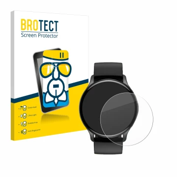 Face avant d’un emballage produit avec le logo de la marque BROTECT. À côté, l’appareil Sross Smartwatch 1.43
