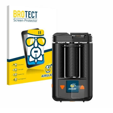 Face avant d’un emballage produit avec le logo de la marque BROTECT. À côté, l’appareil Storz & Bickel Mighty + est représenté