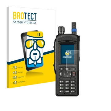 Face avant d’un emballage produit avec le logo de la marque BROTECT. À côté, l’appareil Motorola MTP6650 est représenté avec l