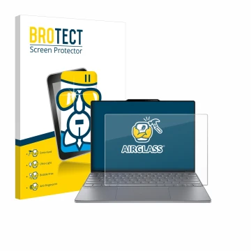 Face avant d’un emballage produit avec le logo de la marque BROTECT. À côté, l’appareil Lenovo ThinkBook 13x Gen 4 est représe