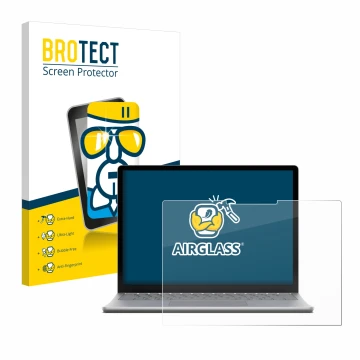 Face avant d’un emballage produit avec le logo de la marque BROTECT. À côté, l’appareil Microsoft Surface Laptop 6 15