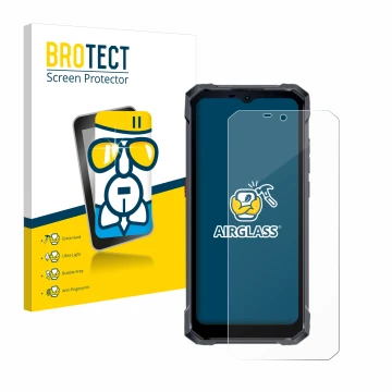 Face avant d’un emballage produit avec le logo de la marque BROTECT. À côté, l’appareil Hotwav W11 est représenté avec la prot