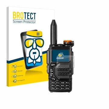 Face avant d’un emballage produit avec le logo de la marque BROTECT. À côté, l’appareil Quansheng UV-K5 est représenté avec la